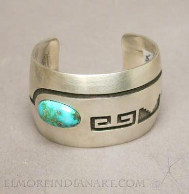 Hopi Overlay Cuff With Turquoise by Manuel & Karen Hoyungowa