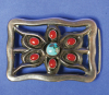 Navajo Sandcast Buckle With Turquoise and Coral Image 1