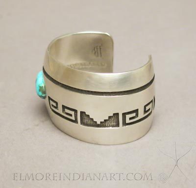 Hopi Overlay Cuff With Turquoise by Manuel & Karen Hoyungowa