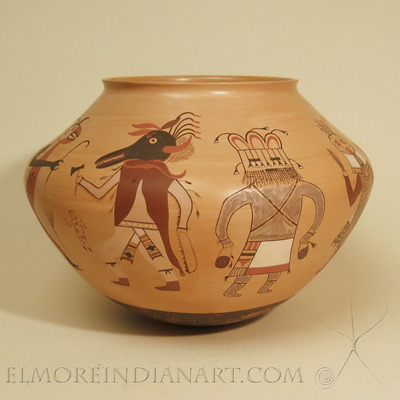 Large Hopi Polychrome Jar with Dancing Kachinas by Mark Tahbo