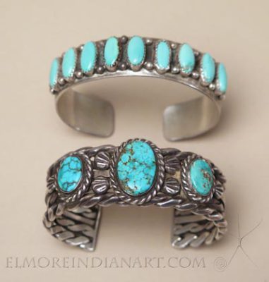 Two Navajo Bracelets with Turquoise