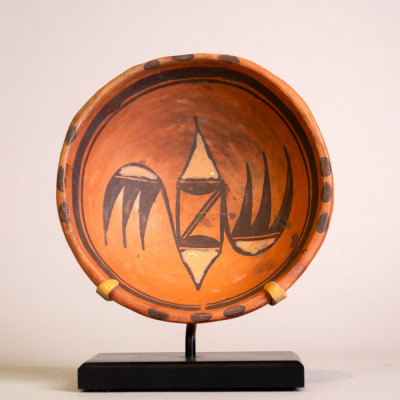 Small Black & White on Red Bowl by Annie Healing, c. 1905 - 1910