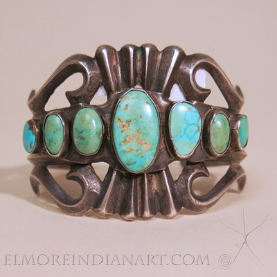 Navajo Sandcast Bracelet with Turquoise, c.1930