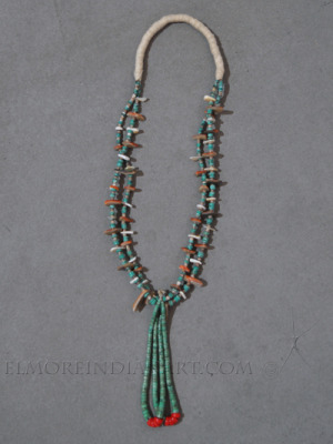 Pueblo Two-Strand Shell and Turquoise Necklace with Jaclas, c.1920s