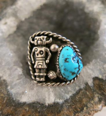 Silver Ring with Turquoise and Kachina Figure