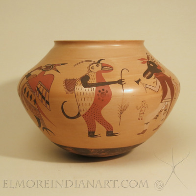 Large Hopi Polychrome Jar with Dancing Kachinas by Mark Tahbo