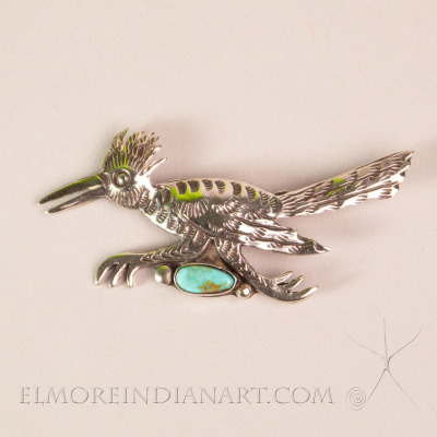 Roadrunner Turquoise Pin w/ Hallmark, c. 1950