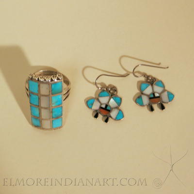 Zuni Channel Inlay Ring and Earrings