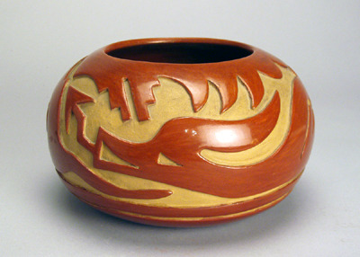 Santa Clara Carved Redware Jar by Teresita Naranjo, c.1960