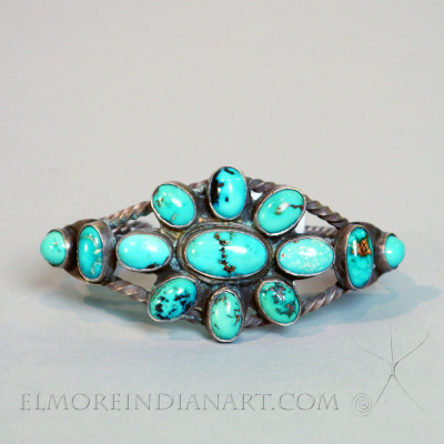 Old Zuni cluster bracelet with 13 great stones, c.1925