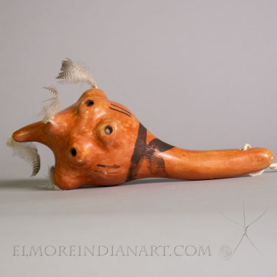 Hopi Pottery Mudhead Rattle w/ Feathers, c. 1940