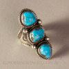 Navajo Three Stone Turquoise Ring, signed, c. 1970 Image 2