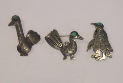 Three Navajo Silver Bird Pins