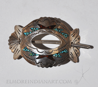Zuni Silver Hair Beret with Chip Inlay, c.1960s