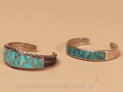 Two Zuni Turquoise Channel Bracelets, c.1950-1960