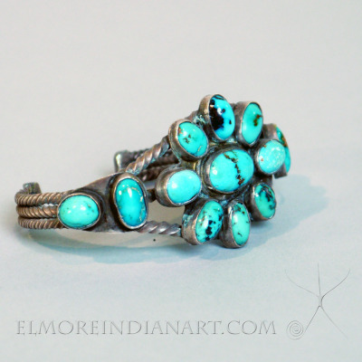 Old Zuni cluster bracelet with 13 great stones, c.1925