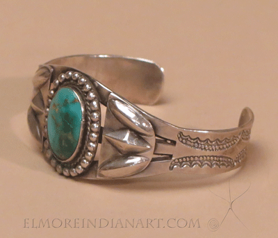 Navajo Silver Bracelet with Single Blue Gem Turquoise Stone, c.1940