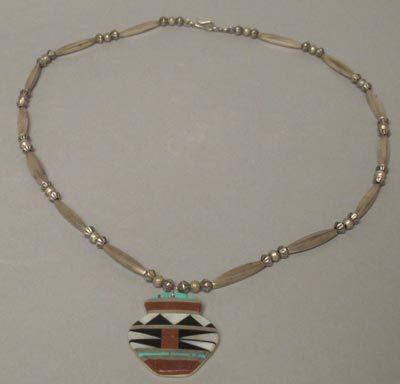 Zuni shell inlay olla pendant