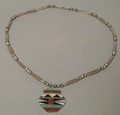 Zuni Shell Inlay Olla Pendant