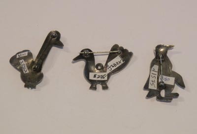 Three Navajo Silver Bird Pins