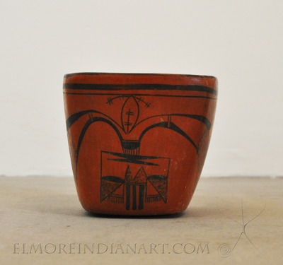 Hopi Pottery: Unusual Square Black on Red Pottery Jar by