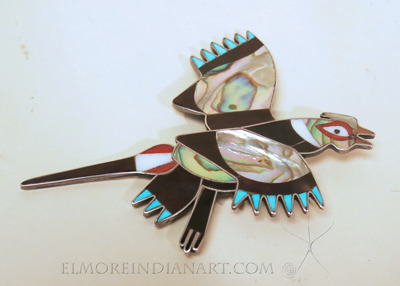 Zuni Inlay Pheasant Pin, c.1950s