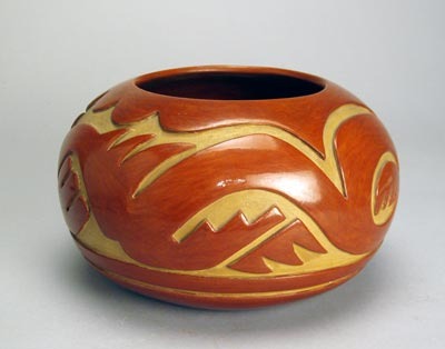 Santa Clara Carved Redware Jar by Teresita Naranjo, c.1960