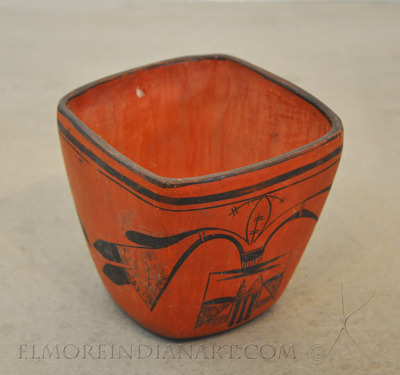 Unusual Square Black on Red Pottery Jar by Nampeyo, c.1900-1910