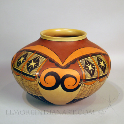 Masterful Polychrome Seed Jar w/ Eagle Tail Design by Jean Sahmie