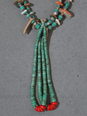 Pueblo Two-Strand Shell and Turquoise Necklace with Jaclas, c.1920s