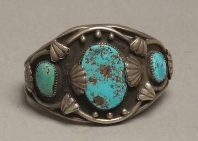 Nice 3 Stone Silver Bracelet, Navajo, c. 1945