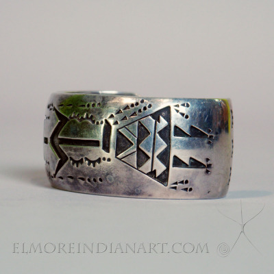 Navajo Silver Overlay Bracelet w. Yei Figure, c. 1940