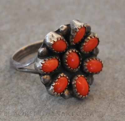 Navajo Silver and Coral Ring, c.1950s