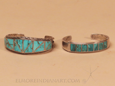 Two Zuni Turquoise Channel Bracelets, c.1950-1960