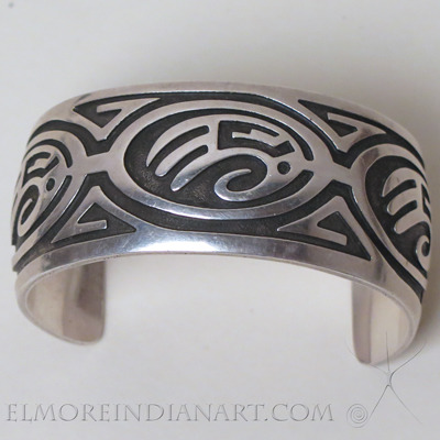 Hopi Thin Silver Overlay Cuff Bracelet Signed D. Seweyestewa