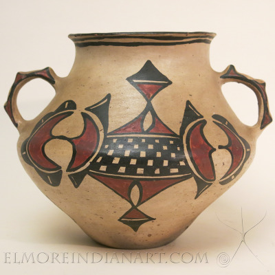 Rare San Ildefonso Polychrome Jar with Stepped Handles, c.1910