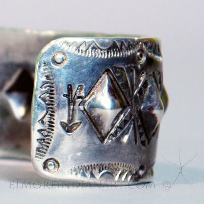 Old Navajo Bracelet w/ 11 Repousse Diamonds, c. 1930