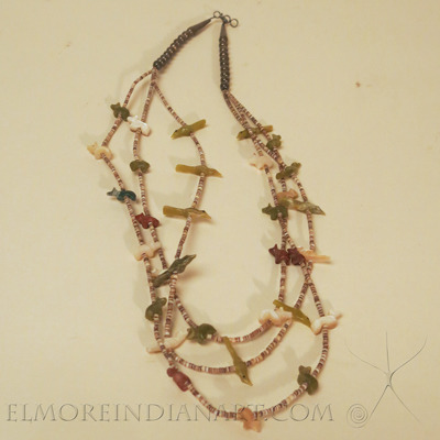 Three Strand Zuni Fetish Necklace with Bench Press Beads, c.1950s
