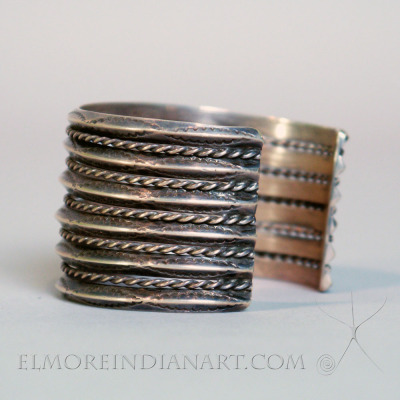 Great large all silver Navajo bracelet with old stamping, c. 1930-40