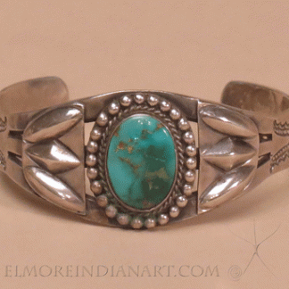 Navajo Silver Bracelet with Single Blue Gem Turquoise Stone, c.1940