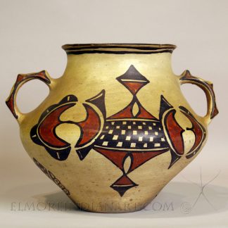 Rare San Ildefonso Polychrome Jar with Stepped Handles, c.1910