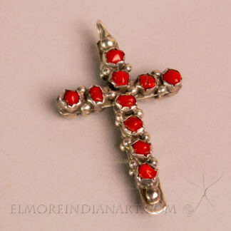 Double Coral and Turquoise Zuni Cross Pendant, c. 1960