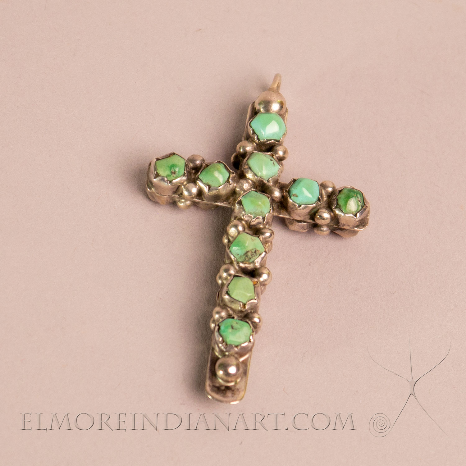 Double Coral and Turquoise Zuni Cross Pendant, c. 1960 - Image 4