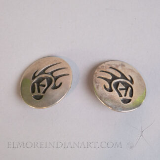 Hopi Bear Paw Silver Overlay Clip-On Earrings, c. 1950