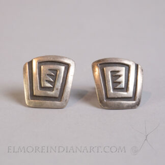 Hopi Silver Overlay Fret Clamp-On Earrings, c.1960