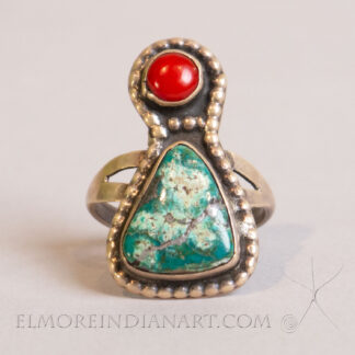 Navajo Coral and Turquoise Ring, c. 1950